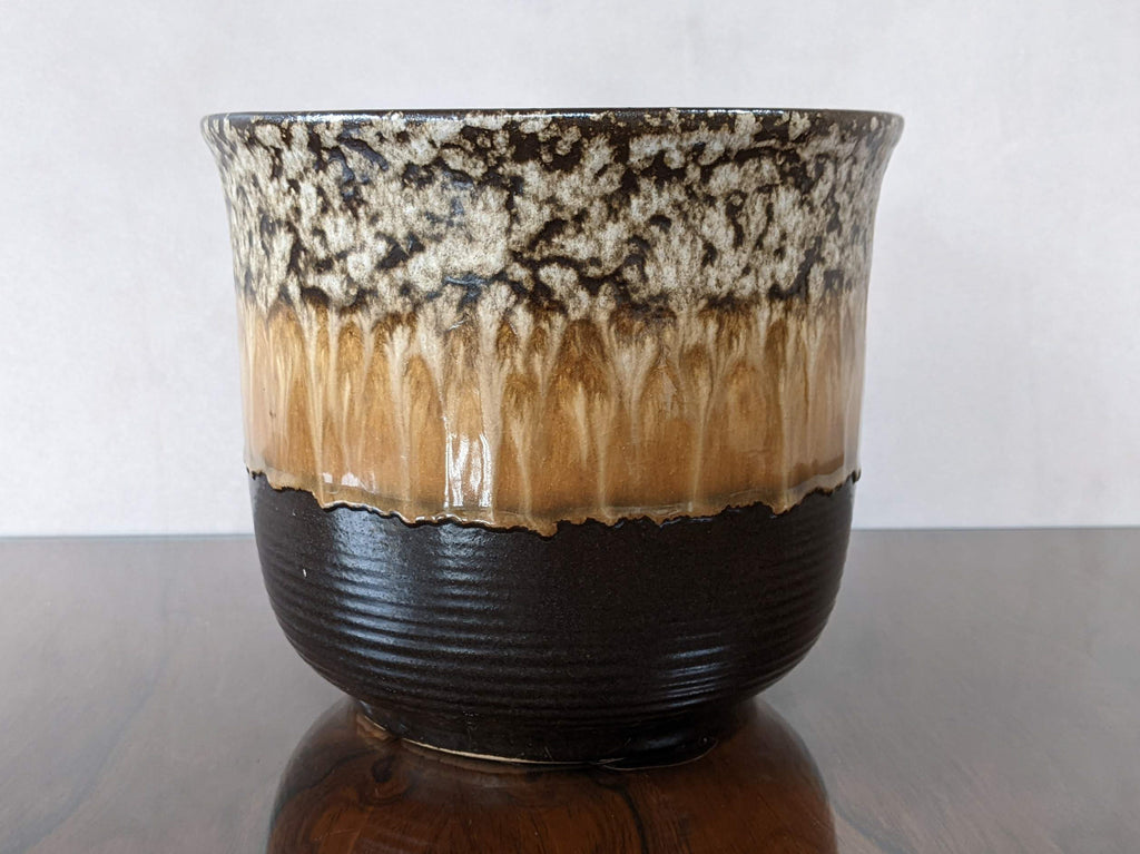 Scheurich planter, speckled white and brown lava effect with ochre beige band