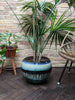 Cecania large indoor plant pot, black drip on blue and white