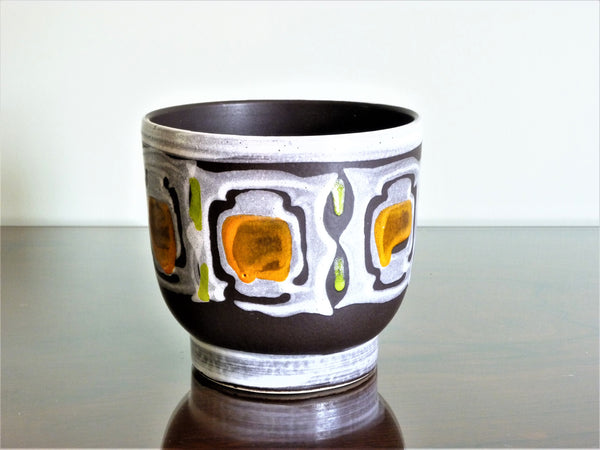 Vintage Dutch planter, grey and black with details of orange and green