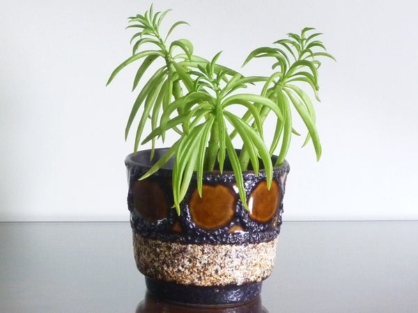 Vintage Scheurich indoor plant pot, black, brown & beige lava