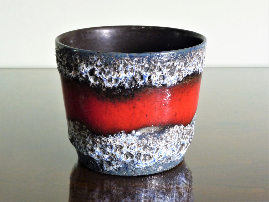 Scheurich planter, blue, black and white lava with red band