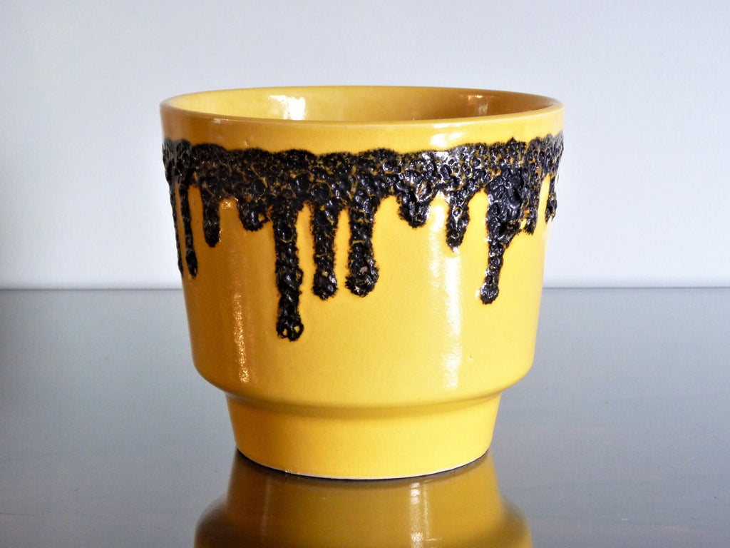 Fohr planter, yellow with black drip glaze