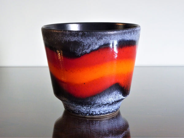 Vintage planter, grey with red and orange band