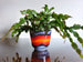 Vintage planter, grey with red and orange band