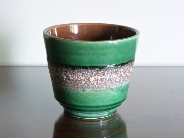 Vintage planter, green with white band