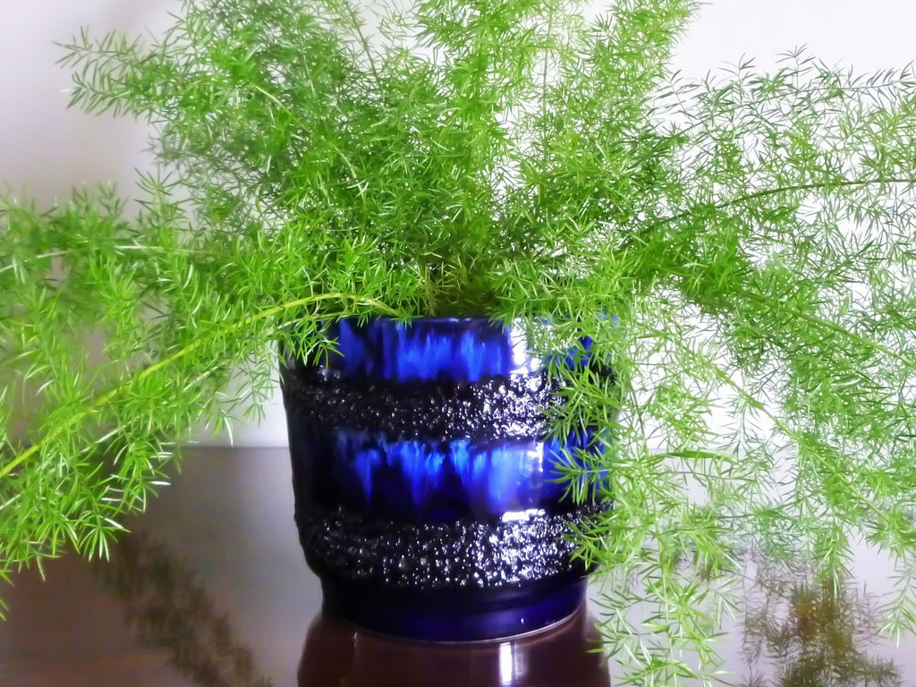 Vintage Scheurich indoor plant pot, blue and black lava