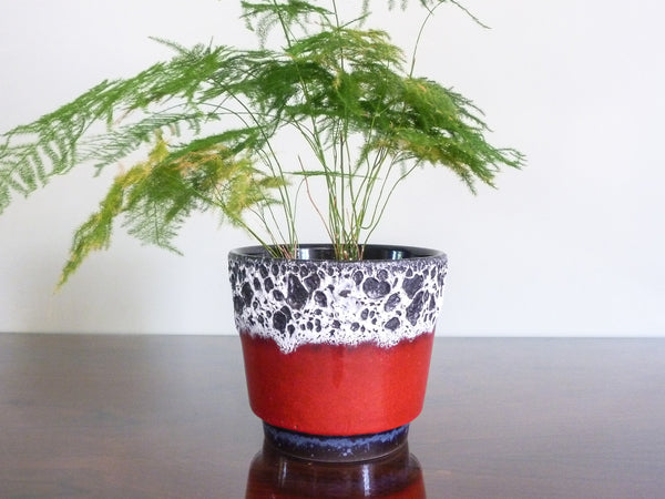 Vintage Jopeko indoor plant pot, red glaze with white and black lava